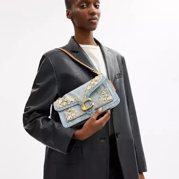 Coach RETAIL Bleach Washed Denim Tabby 26 With Distressed Crystals Style CCW92 - Picture 10 of 13